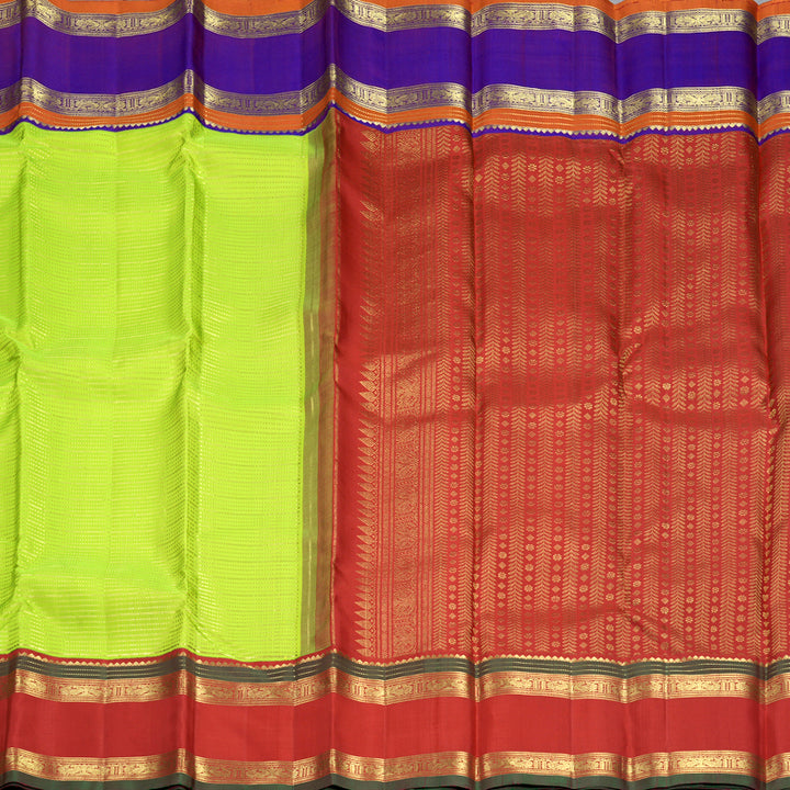 Hayagrivas Handloom Parrot Green Kanjivaram Silk Saree with Ganga Jamuna Border KBF855H3-2