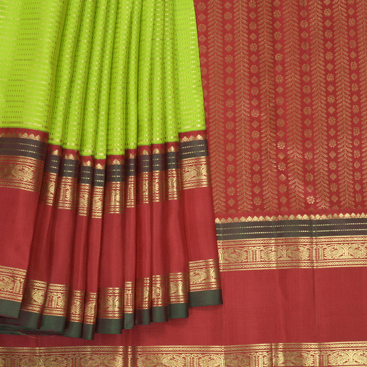 Hayagrivas Handloom Parrot Green Kanjivaram Silk Saree with Ganga Jamuna Border KBF855H3-2