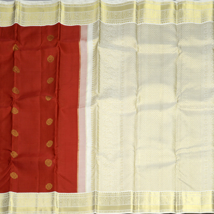 Hayagrivas Handloom Red Kanjivaram Silk Saree with Half-White Border KBF855H4-1