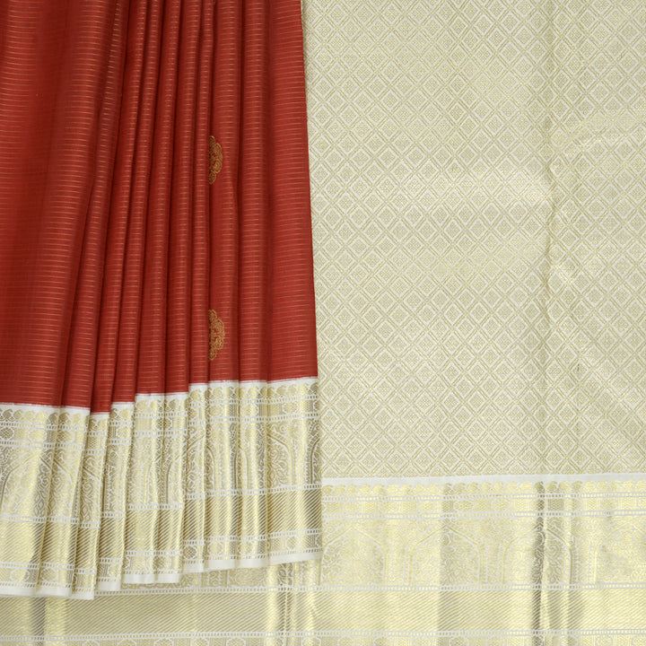 Hayagrivas Handloom Red Kanjivaram Silk Saree with Half-White Border KBF855H4-1