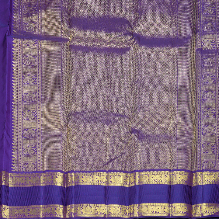 Hayagrivas Handloom Aqua Green Kanjivaram Silk Saree with Purple Border KBF855H5-1