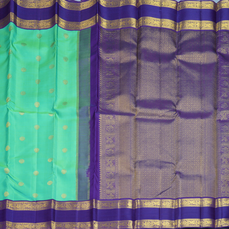 Hayagrivas Handloom Aqua Green Kanjivaram Silk Saree with Purple Border KBF855H5-1