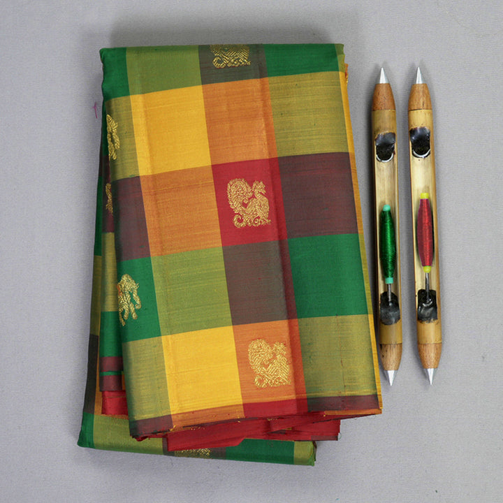 Hayagrivas Handloom Multicolour Checks Kanjivaram Silk Saree KBF855H8-1