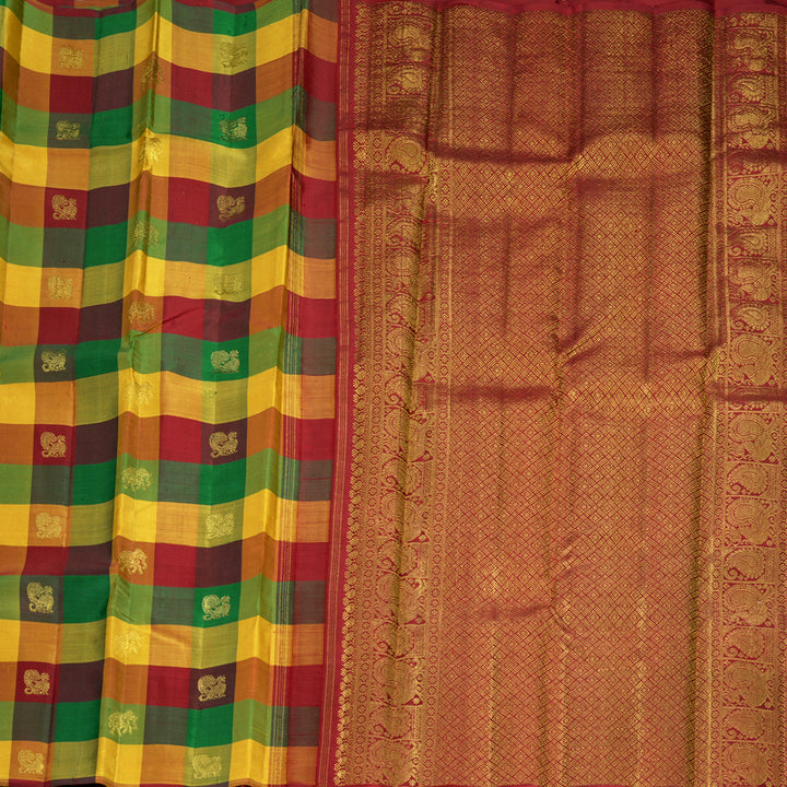 Hayagrivas Handloom Multicolour Checks Kanjivaram Silk Saree KBF855H8-1