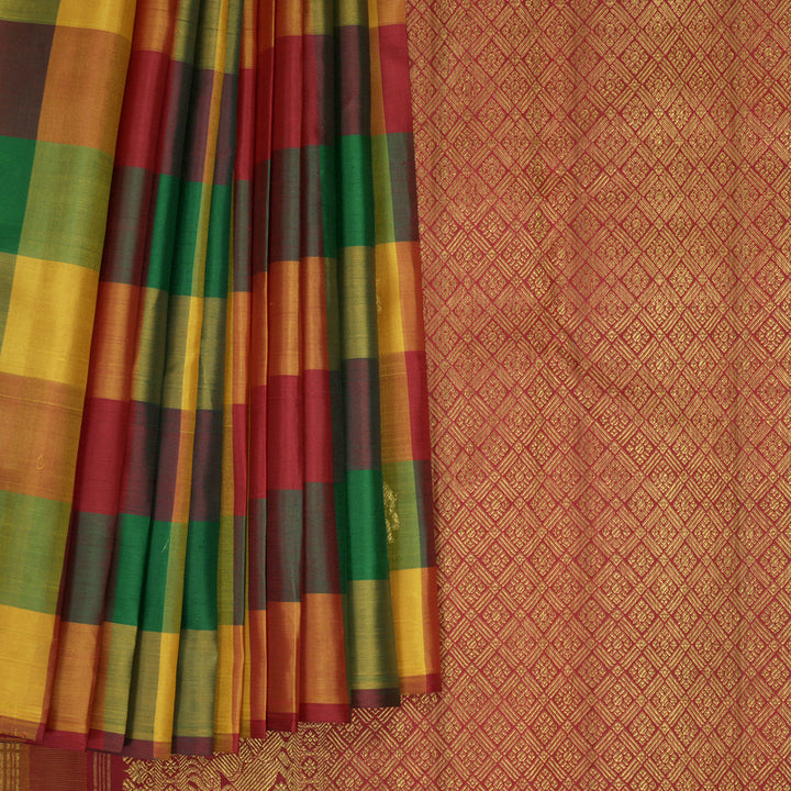 Hayagrivas Handloom Multicolour Checks Kanjivaram Silk Saree KBF855H8-1