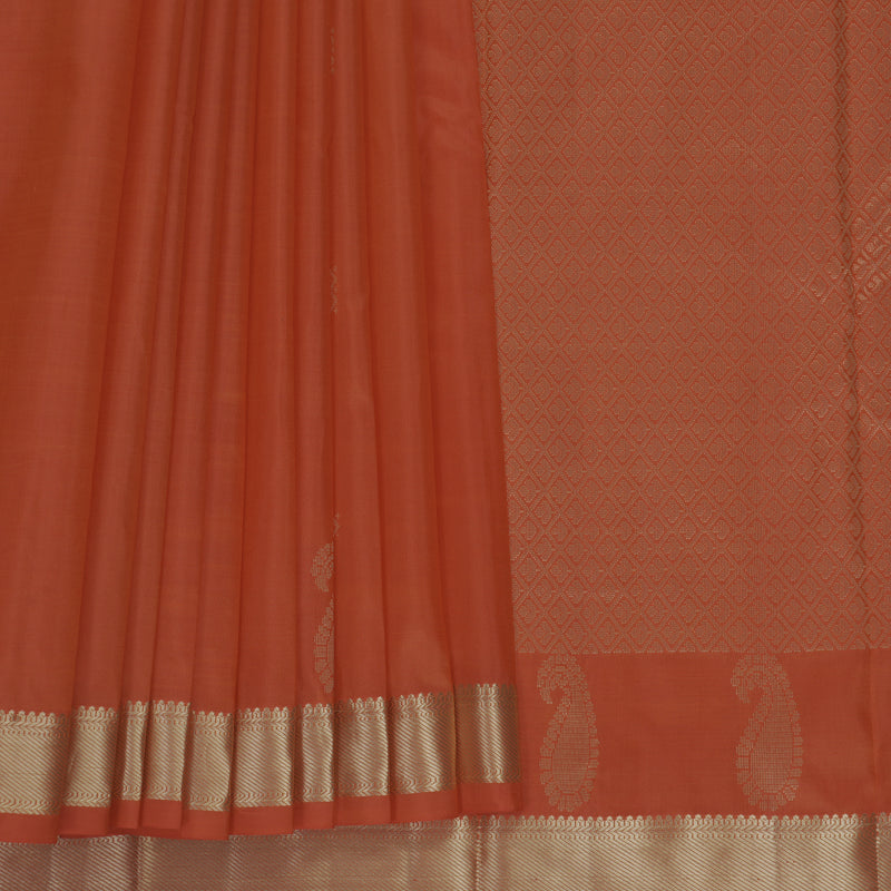 Hayagrivas Handloom Orange Kanjivaram Silk Saree KBF856H1-1