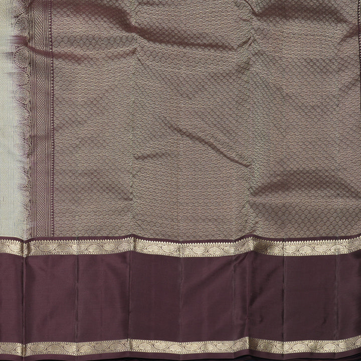 Hayagrivas Handloom Grey Kanjivaram Silk Saree with Deep Plum Border KBF856H16-5