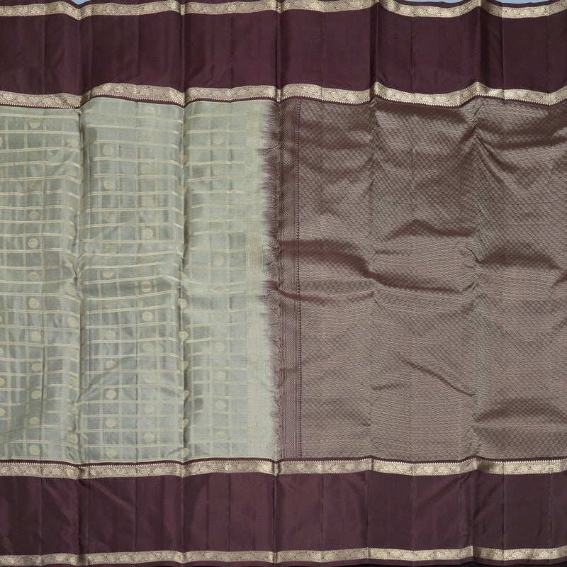 Hayagrivas Handloom Grey Kanjivaram Silk Saree with Deep Plum Border KBF856H16-5