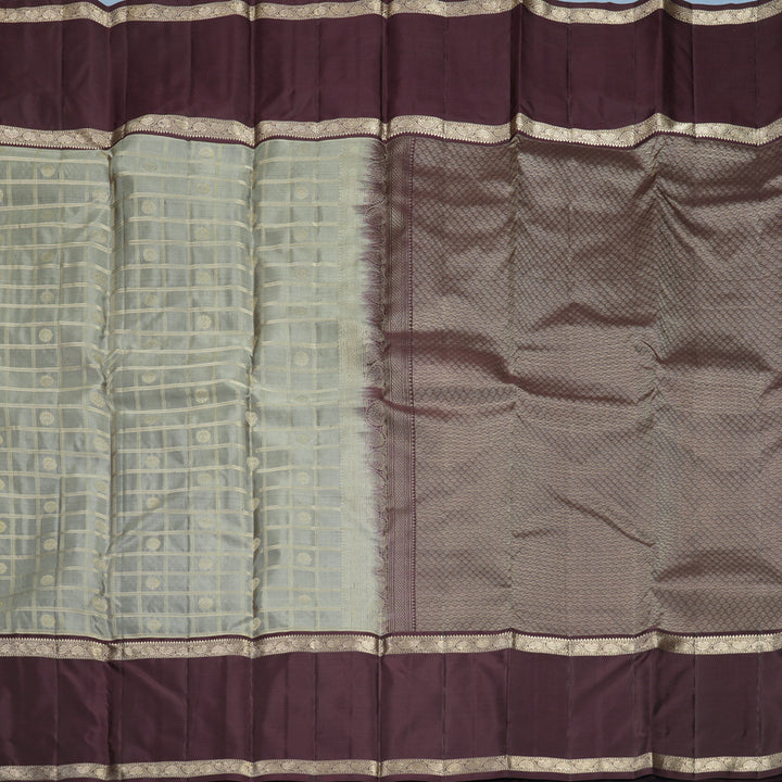 Hayagrivas Handloom Grey Kanjivaram Silk Saree with Deep Plum Border KBF856H16-5