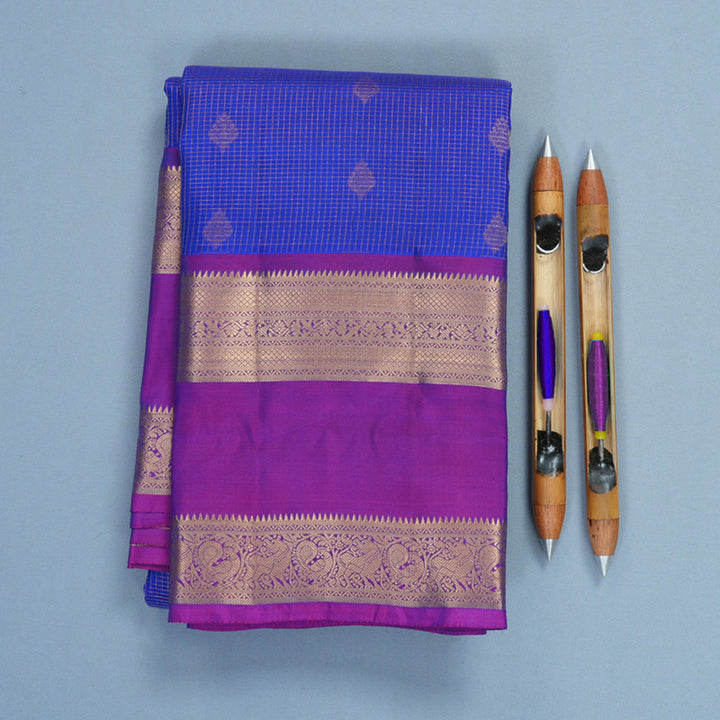Hayagrivas Handloom MS Blue Kanjivaram Silk Saree with Purple Border KBF856H2-3