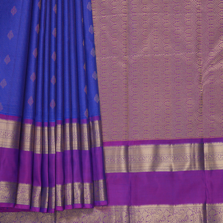 Hayagrivas Handloom MS Blue Kanjivaram Silk Saree with Purple Border KBF856H2-3