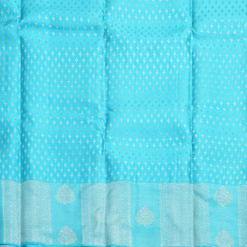 Hayagrivas Handloom Silver Grey Kanjivaram Silk Saree with Sky Blue Border KBF856H26-1