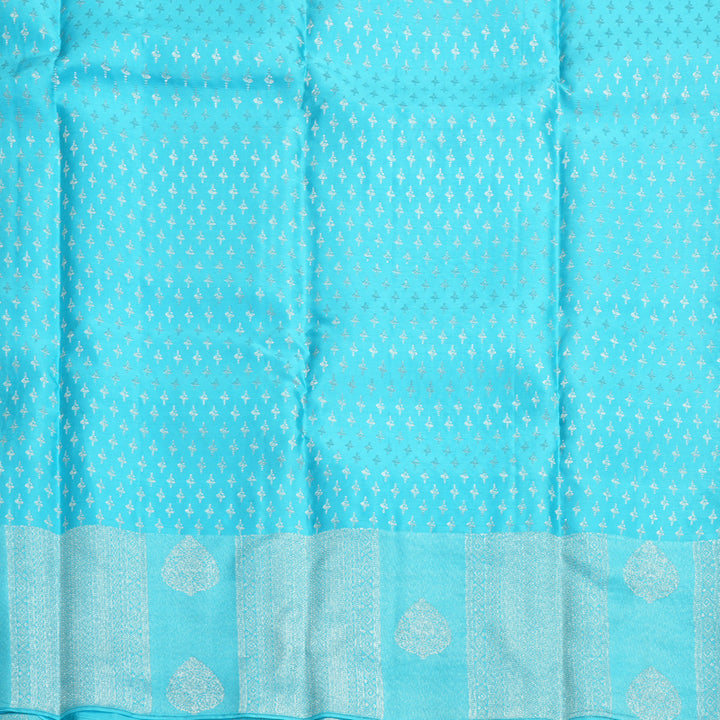 Hayagrivas Handloom Silver Grey Kanjivaram Silk Saree with Sky Blue Border KBF856H26-1