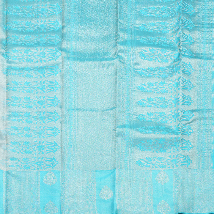 Hayagrivas Handloom Silver Grey Kanjivaram Silk Saree with Sky Blue Border KBF856H26-1