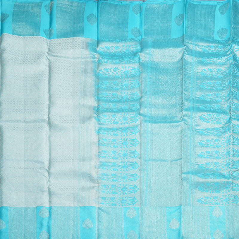 Hayagrivas Handloom Silver Grey Kanjivaram Silk Saree with Sky Blue Border KBF856H26-1