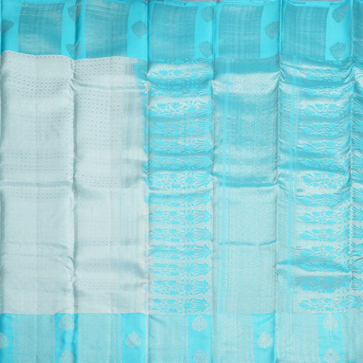 Hayagrivas Handloom Silver Grey Kanjivaram Silk Saree with Sky Blue Border KBF856H26-1