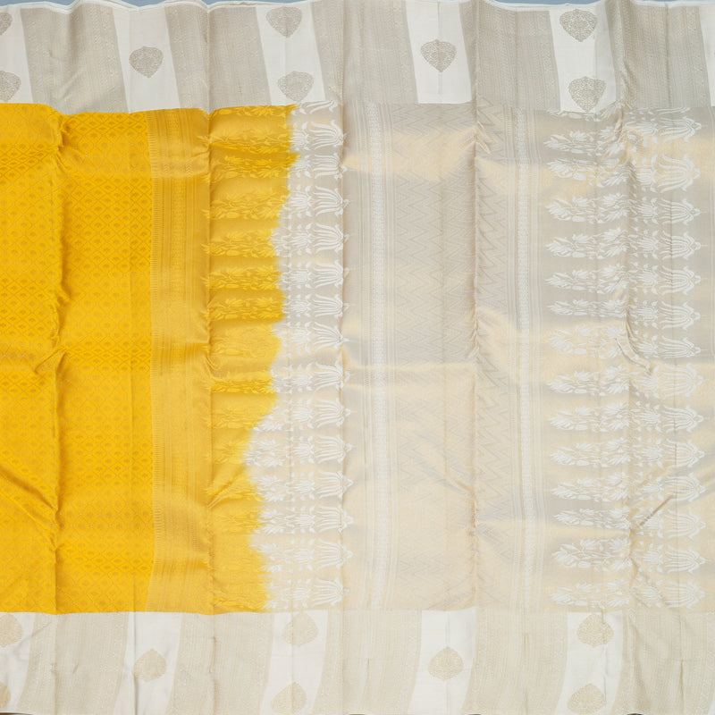 Hayagrivas Handloom Yellow Kanjivaram Silk Saree with White Border KBF856H26-11
