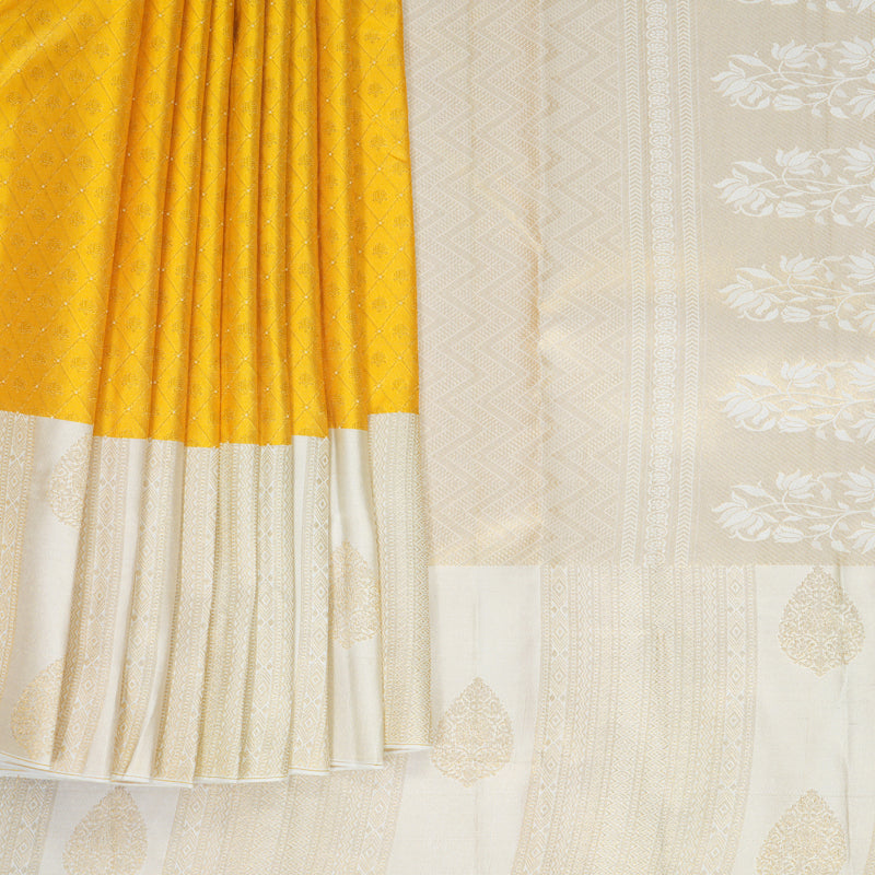 Hayagrivas Handloom Yellow Kanjivaram Silk Saree with White Border KBF856H26-11