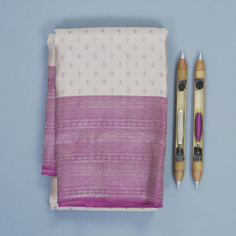 Hayagrivas Handloom Cream Kanjivaram Silk Saree with Purple Border KBF856H26-12