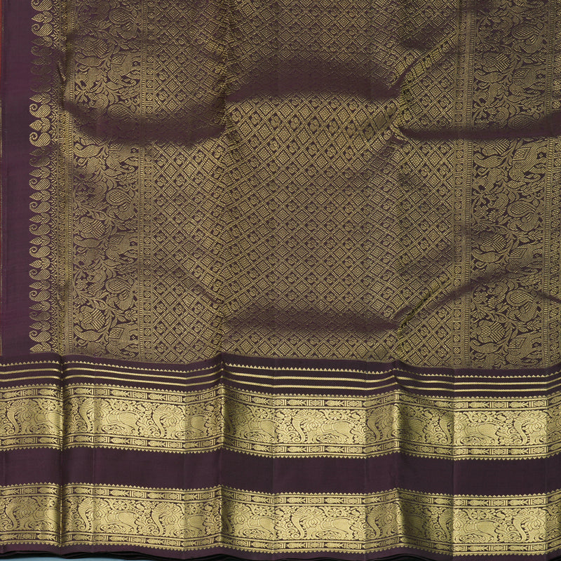 Hayagrivas Handloom Rust Maroon Kanjivaram Silk Saree with Plum Purple Border KBF858H14-2