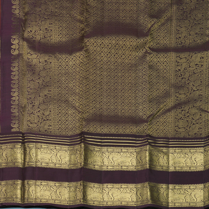 Hayagrivas Handloom Rust Maroon Kanjivaram Silk Saree with Plum Purple Border KBF858H14-2