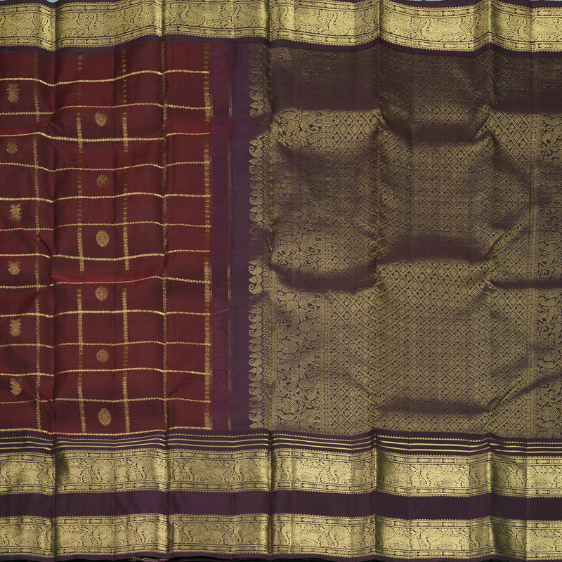 Hayagrivas Handloom Rust Maroon Kanjivaram Silk Saree with Plum Purple Border KBF858H14-2