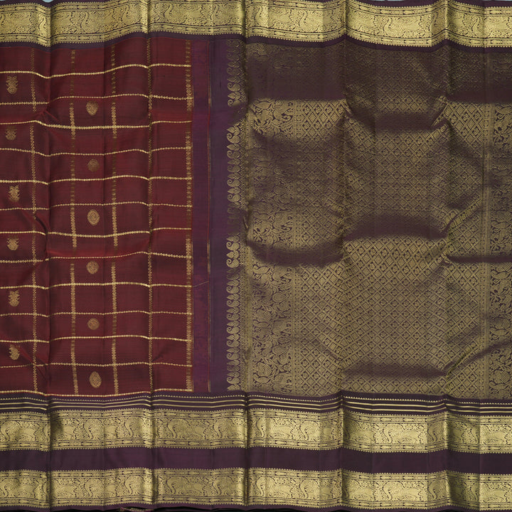 Hayagrivas Handloom Rust Maroon Kanjivaram Silk Saree with Plum Purple Border KBF858H14-2