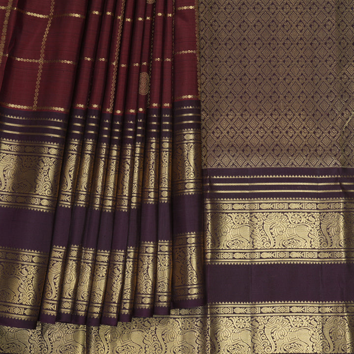 Hayagrivas Handloom Rust Maroon Kanjivaram Silk Saree with Plum Purple Border KBF858H14-2