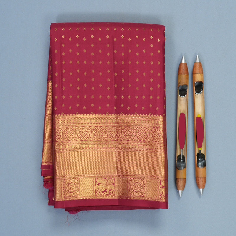 Hayagrivas Handloom Pinkish-Maroon Kanjivaram Silk Saree KBF858H19-6
