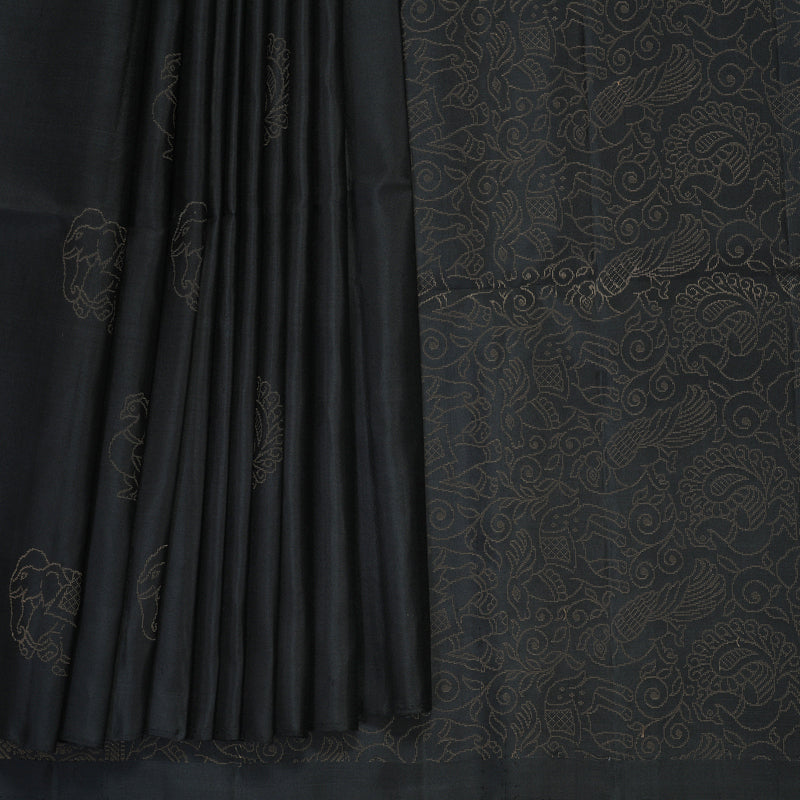 Hayagrivas Black Handloom Soft Silk Saree KBF863H1-6