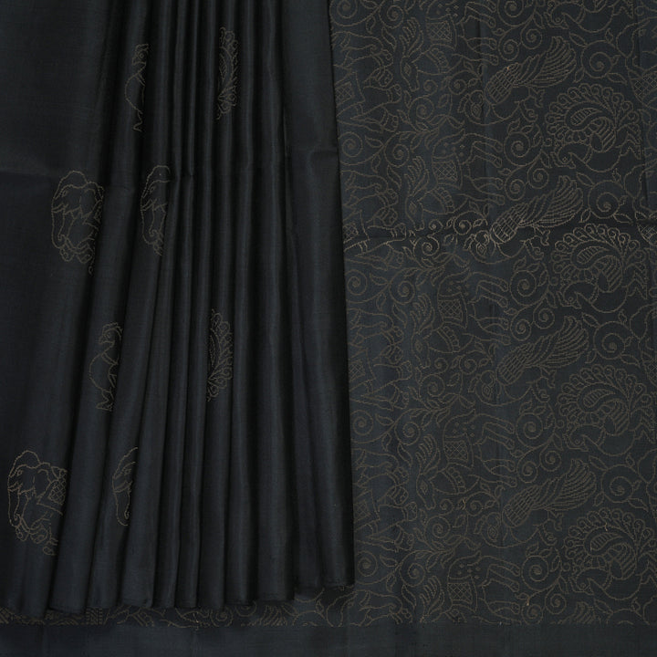 Hayagrivas Black Handloom Soft Silk Saree KBF863H1-6