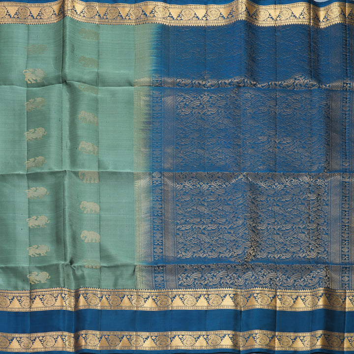 Hayagrivas Cement Green Handloom Soft Silk Saree KBF863H10-1