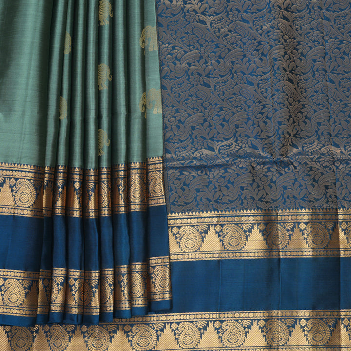 Hayagrivas Cement Green Handloom Soft Silk Saree KBF863H10-1