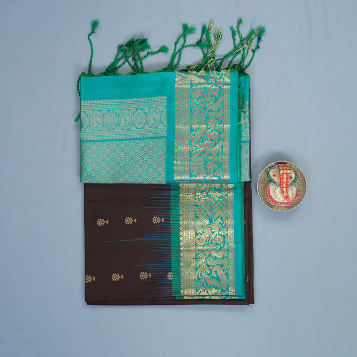 Hayagrivas Kanchana Brown Handloom Soft Silk Saree KBF863H11-1