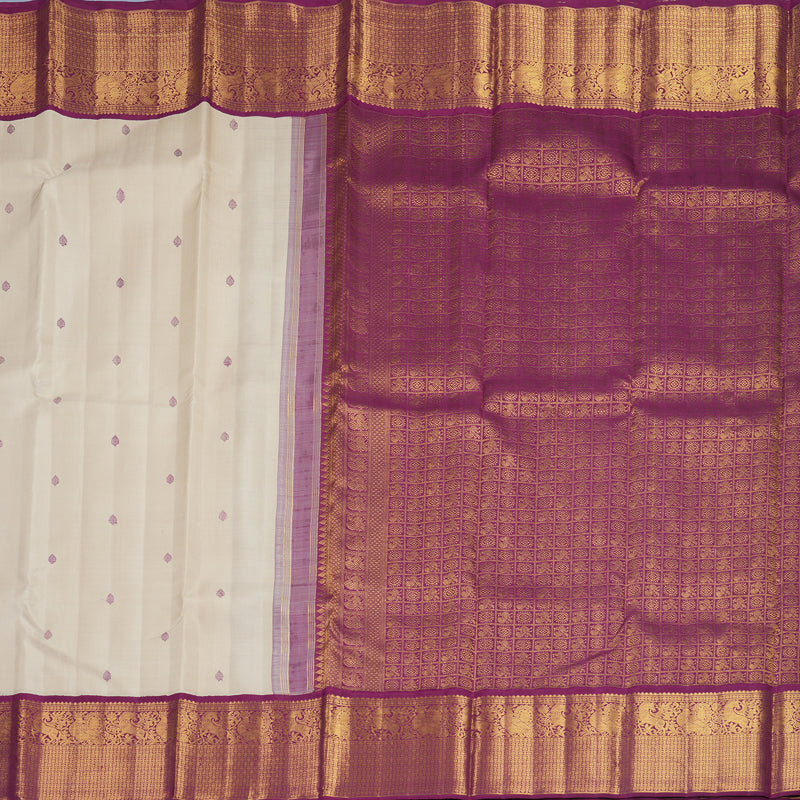Hayagrivas Handloom Cream Kanjivaram Silk Saree with Purple Border KBF865H1-1