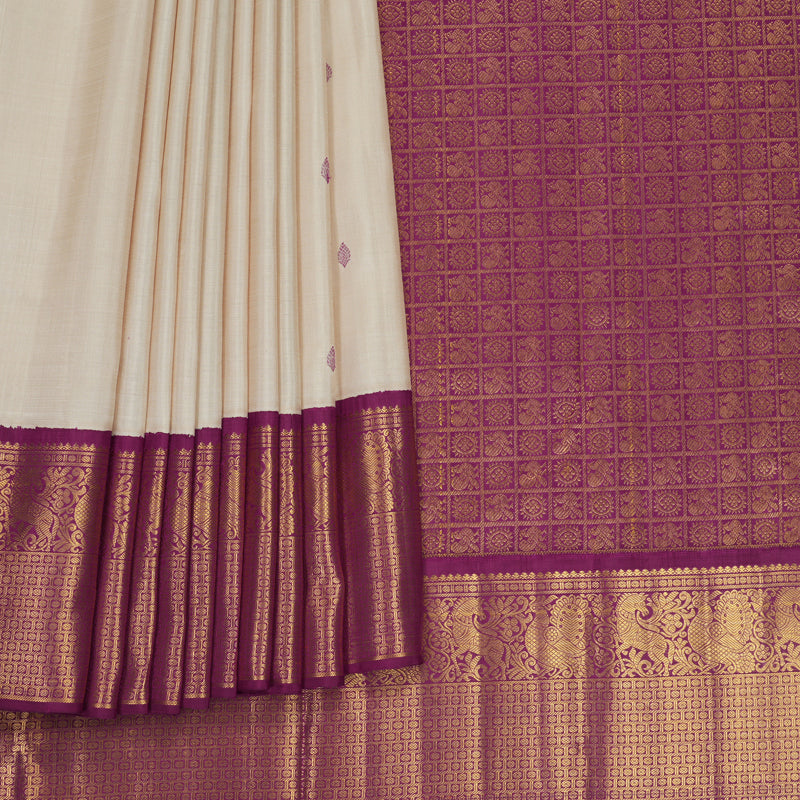 Hayagrivas Handloom Cream Kanjivaram Silk Saree with Purple Border KBF865H1-1