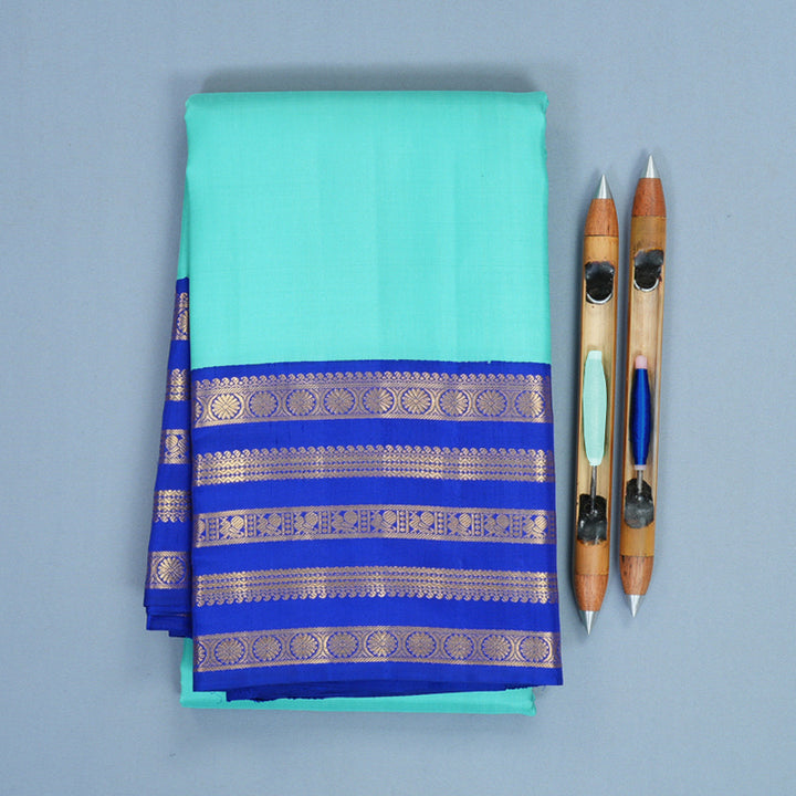 Hayagrivas Handloom Sea Blue Kanjivaram Silk Saree with MS Blue Border KBF865H2-1