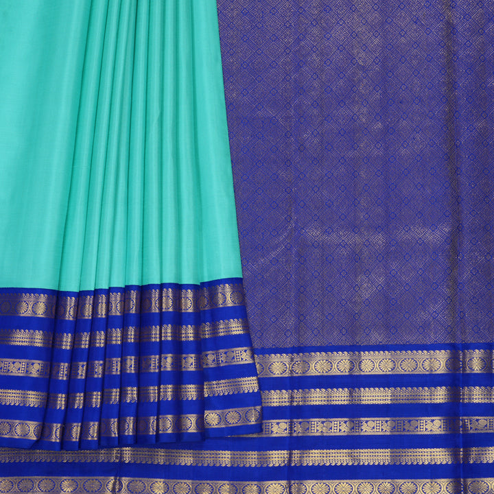 Hayagrivas Handloom Sea Blue Kanjivaram Silk Saree with MS Blue Border KBF865H2-1