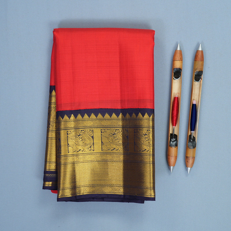 Hayagrivas Handloom Red Kanjivaram Silk Saree with Nagapazham Border KBF865H2-3