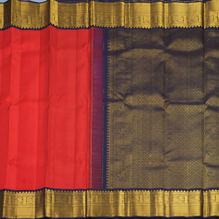 Hayagrivas Handloom Red Kanjivaram Silk Saree with Nagapazham Border KBF865H2-3