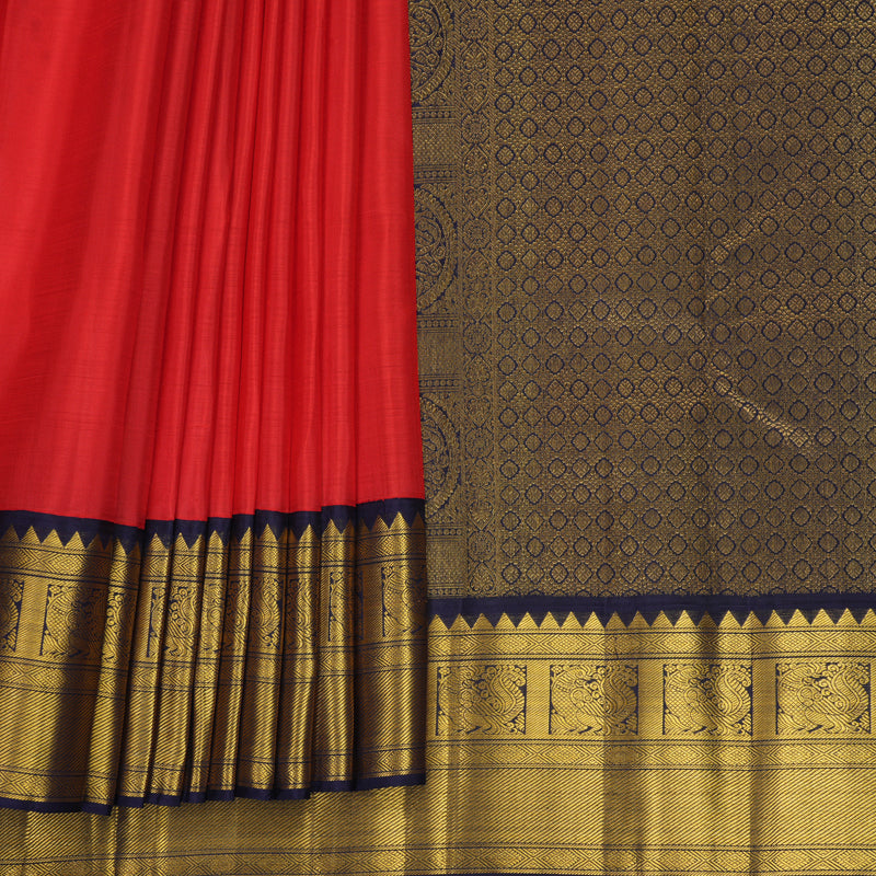 Hayagrivas Handloom Red Kanjivaram Silk Saree with Nagapazham Border KBF865H2-3