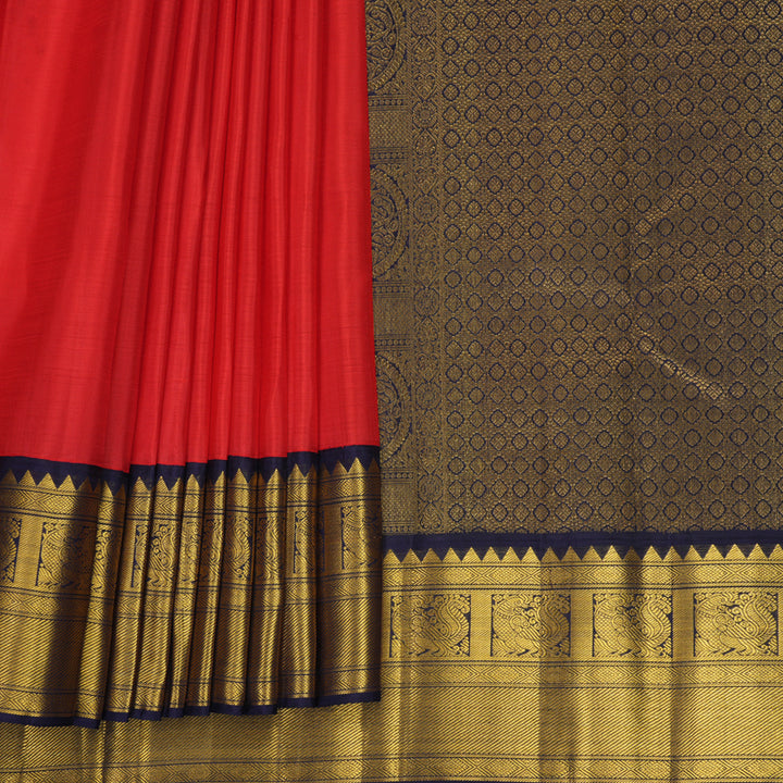 Hayagrivas Handloom Red Kanjivaram Silk Saree with Nagapazham Border KBF865H2-3