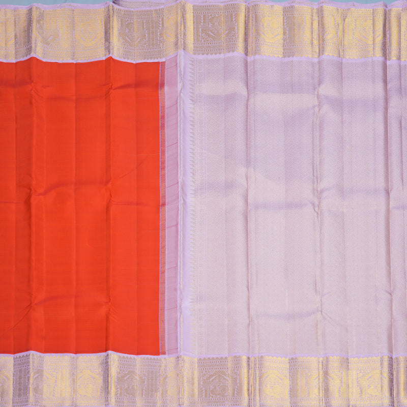 Hayagrivas Handloom Reddish-Orange Kanjivaram Silk Saree with Lilac Border KBF865H2-4