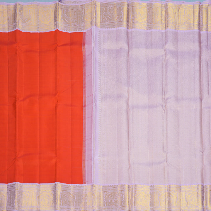 Hayagrivas Handloom Reddish-Orange Kanjivaram Silk Saree with Lilac Border KBF865H2-4