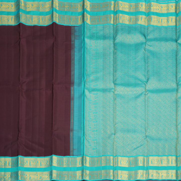 Hayagrivas Handloom Deep Wine Kanjivaram Silk Saree with Sky Blue Border KBF865H2-5