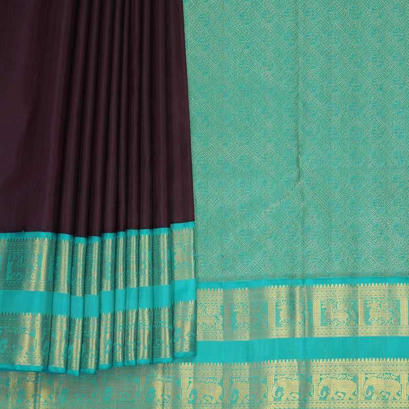 Hayagrivas Handloom Deep Wine Kanjivaram Silk Saree with Sky Blue Border KBF865H2-5