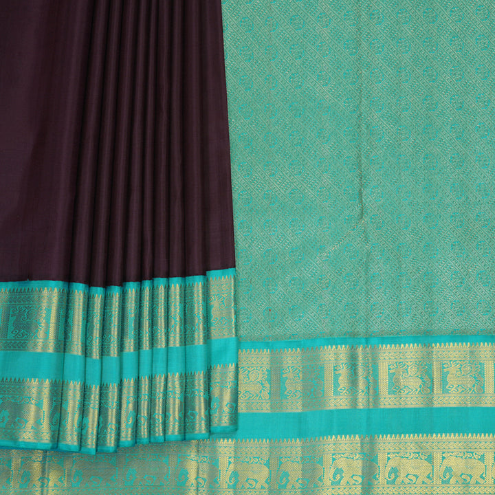 Hayagrivas Handloom Deep Wine Kanjivaram Silk Saree with Sky Blue Border KBF865H2-5