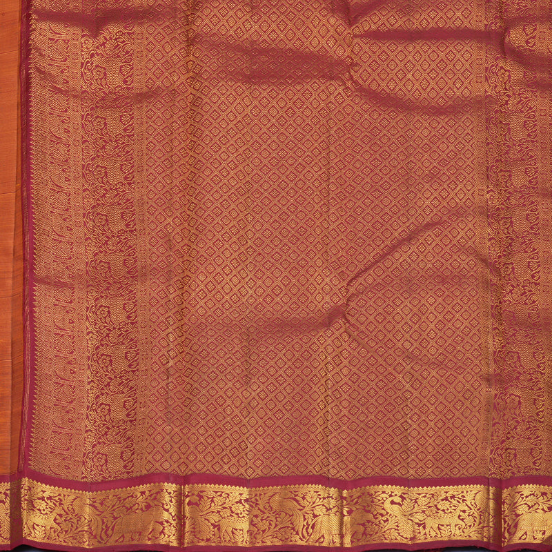 Hayagrivas Handloom Mambazham Yellow Kanjivaram Silk Saree with Maroon Border KBF865H3-1
