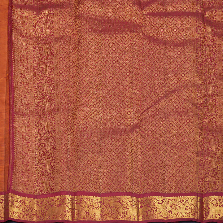 Hayagrivas Handloom Mambazham Yellow Kanjivaram Silk Saree with Maroon Border KBF865H3-1