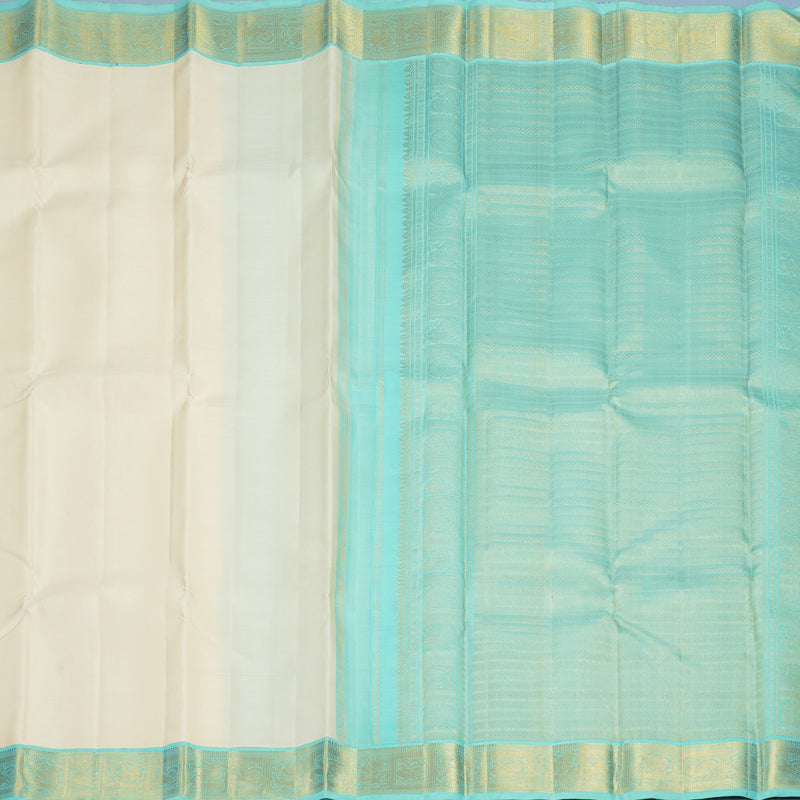 Hayagrivas Handloom Half-White Kanjivaram Silk Saree with Sky Blue Border KBF865H4-1